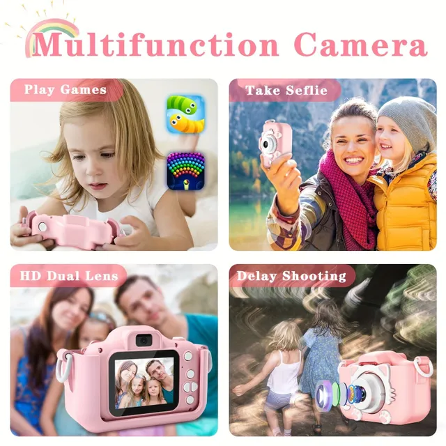 Aparat foto digital pentru copii - Aparat foto mini cu video, card SD de 32GB gratuit, cadou perfect pentru băieți și fete