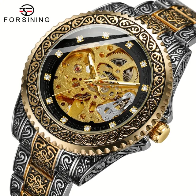 Men's vintage fashion carved gold mechanical wristwatch brand Luxury Butterfly Buckle Hollow Out mechanical watch, ideal choice for gifts