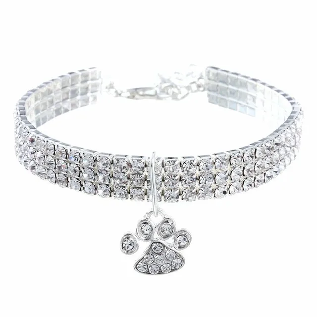 Beautiful crystal collar for cats with paw-shaped pendant