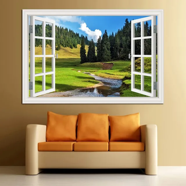 Wandkunst 3D Sticker | Fenster, Landschaft