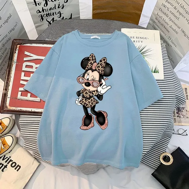 Tricou pentru femei cu mâneci scurte și imprimeu drăguț Minnie