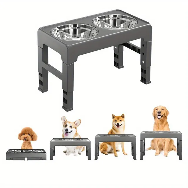 Adjustable stand for dog bowls - Elevated, stainless steel bowls, for small, medium and large dogs