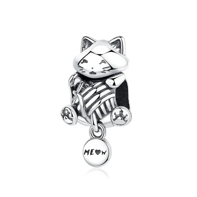 Beads with motifs of cats and dogs, silver pendant