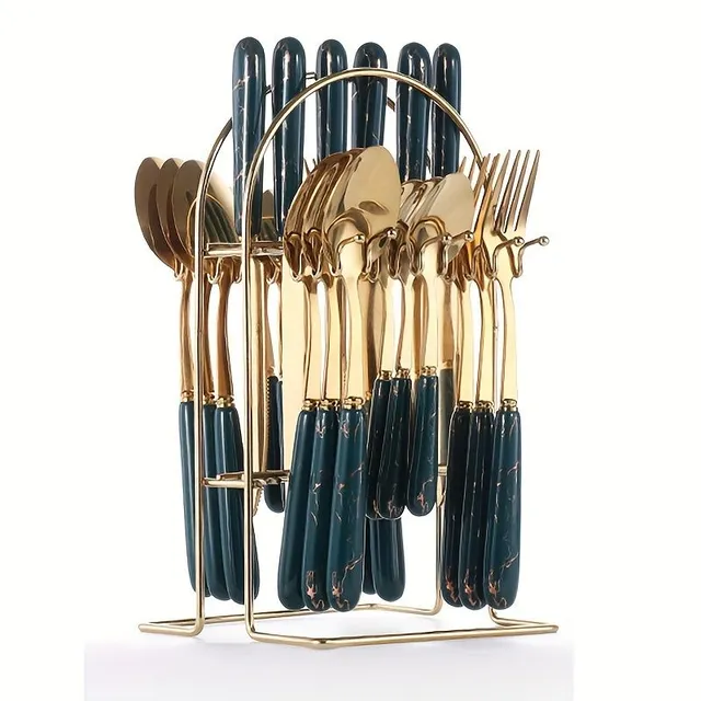 24ks Nerezový stojan na príbory A Storage Box - Zrkadlo Design pre použitie v domácnosti, Reštaurácia a strana - Obsahuje jedálenský nôž, vidlička, Spoon & Desert Spoon - Ideálne pre organizovanie a výstavu príborov