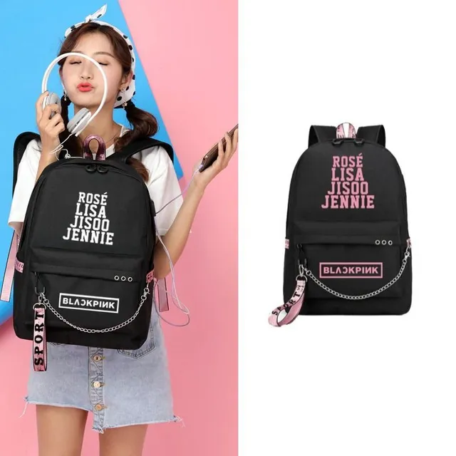 Sac d'école avec chaîne sur la poche inférieure - Blackpink