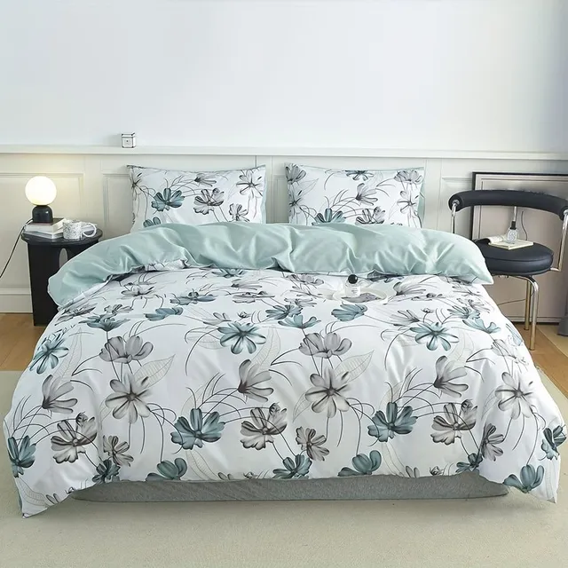 Set de lenjerie de pat din 3 piese, cu model floral, lenjerie moale și confortabilă