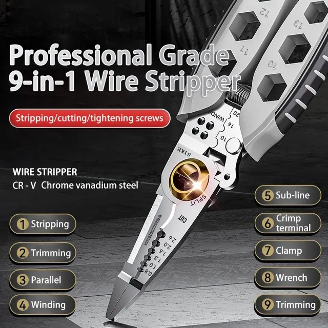 Multi-function cable cutting and stripping pliers, fast cable cutting, robust spring peeling, easy and economical, for the maintenance of mechanical vehicles and appliances, for crimping, isolation and cutting