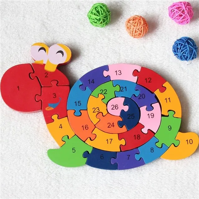 Wooden puzzle with snail numbers