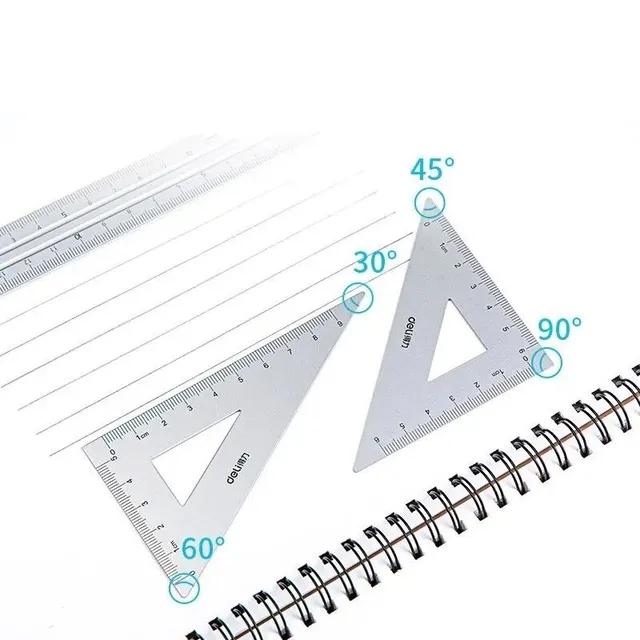 Set of 15 cm ruler, 180° angle gauge and two triangle ruler made of aluminium alloy Set of durable metal ruler for drawings Multifunction set of ruler