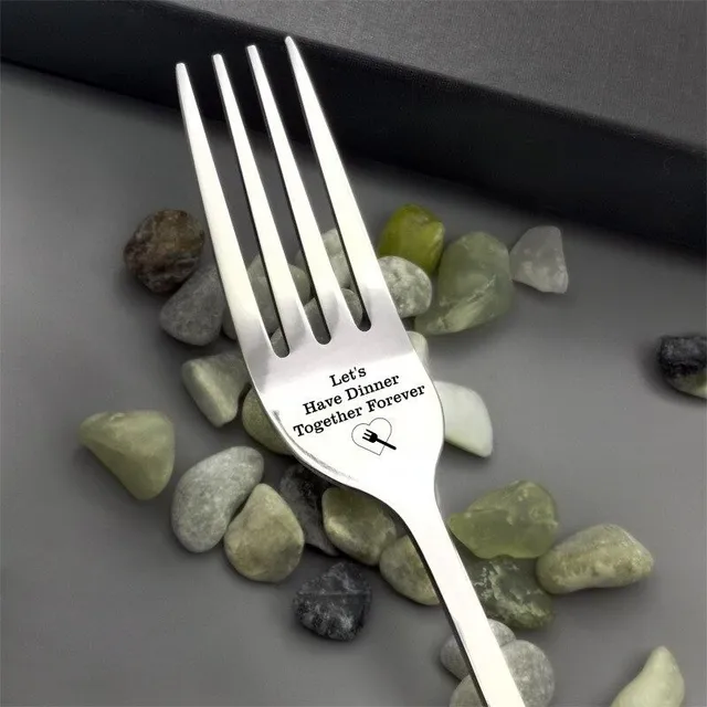 Stainless steel fork with inscription