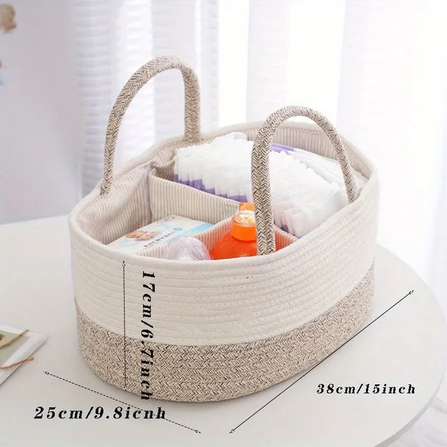 Stylish knitted storage basket for baby diapers in beige