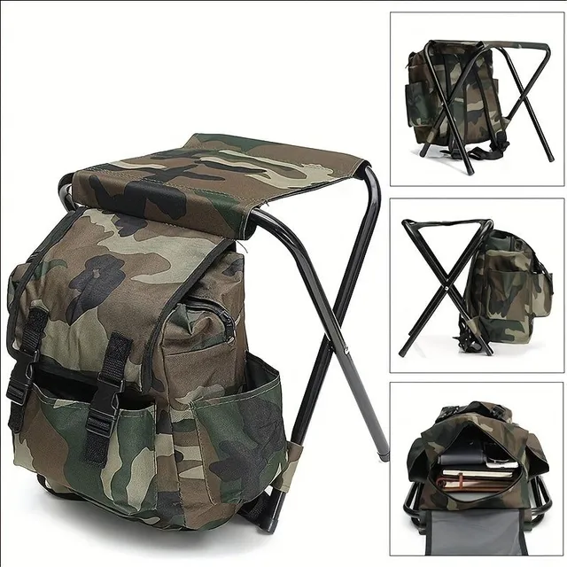 Folding chair-batoh Oxford Camo © Outdoor chairs for hiking, camping, fishing © Portable backpack with chair © Travel, picnic © Random pattern