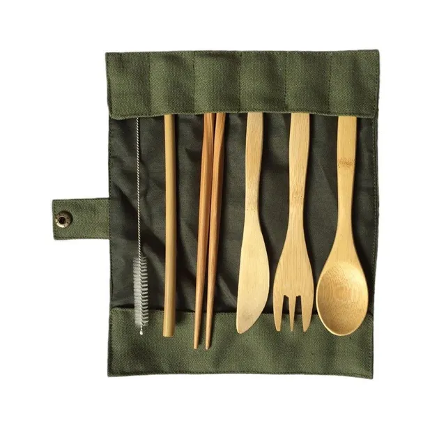 Bamboo cutlery for travel - 6 pcs + case