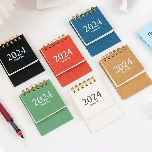 Mini Stolný Kalendár 2024, prenosný kreatívny notebook, dekorácie, malý čerstvý elegantný stolový kalendár, mesačný plánovač pre študentov a kancelárske potreby