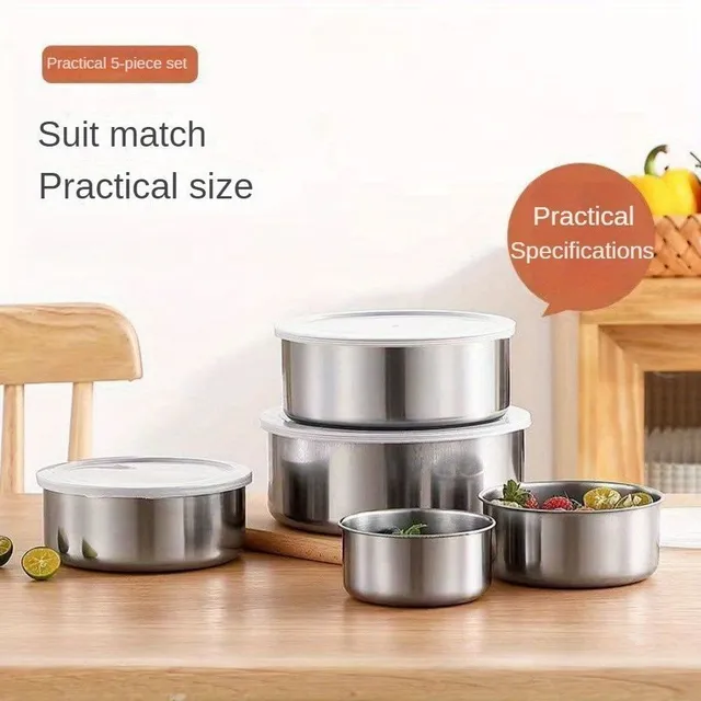 5 pieces Stainless steel Fresh-keeping Box Round Lunch Box