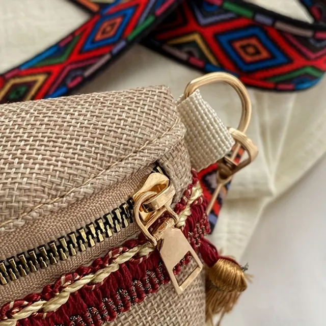 Damen Boho Bauchtasche mit ethnischen Mustern und Fransen