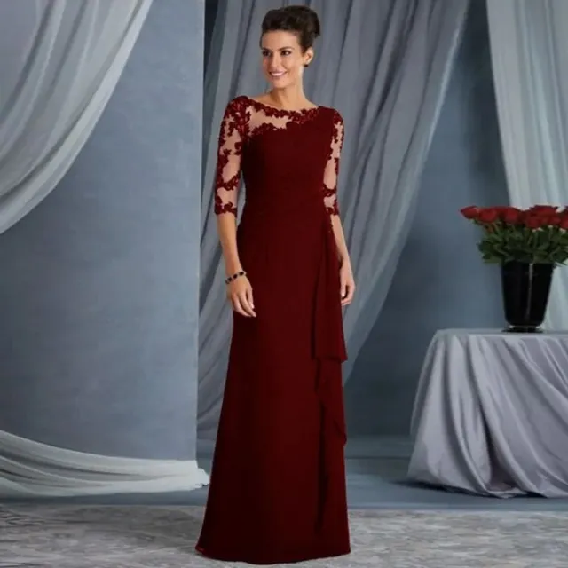 Elegant ladies dress with long sleeves and round neckline Semi