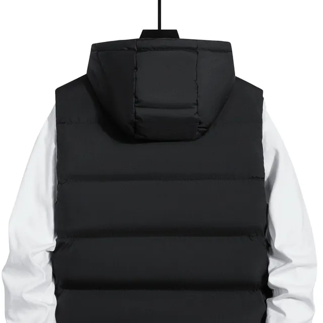 Winter men's warm vest with hood, zipper pockets and zipper fastening - Ideal in autumn and winter