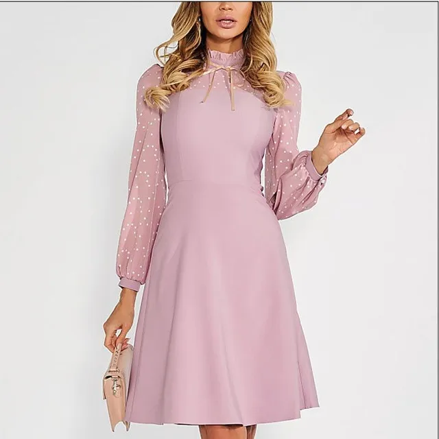 Robe vintage rose à manches longues pour femme