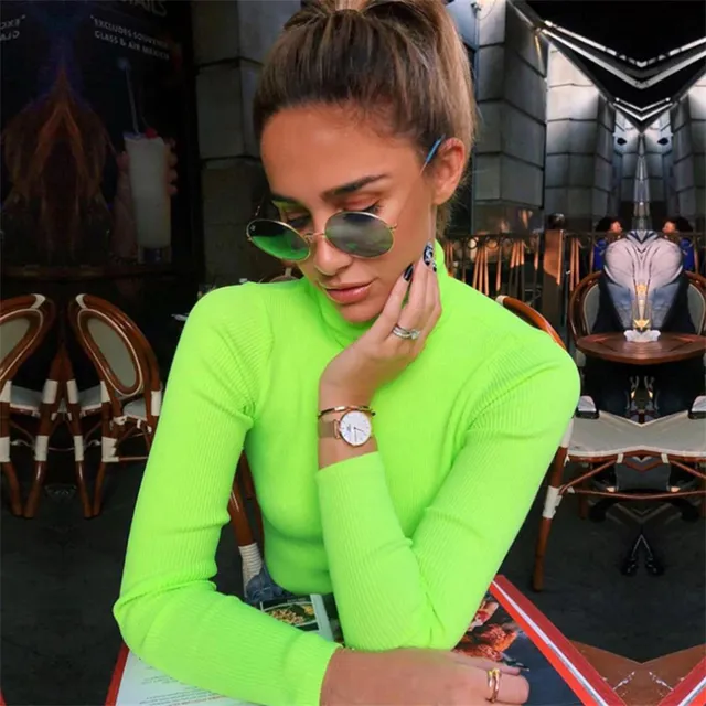 Women's neon fashion turtleneck with long sleeves