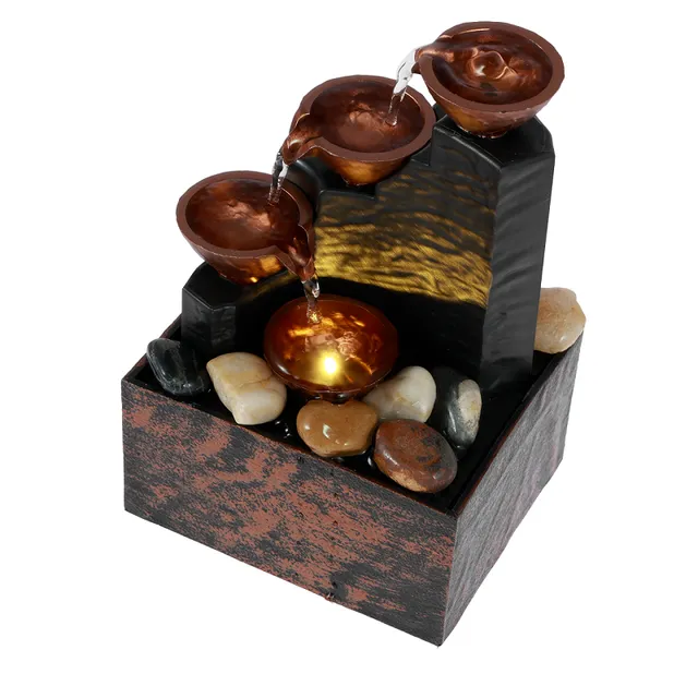 Fântână decorativă de interior Fântână cu apă cu ulcioare din bronz Decorare luminoasă cu apă curgătoare alimentată prin cablu USB 17 x 9 x 11 cm