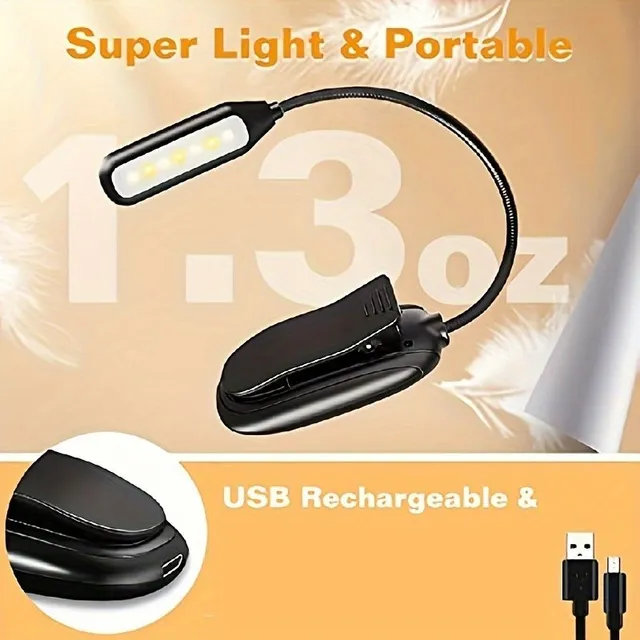 Book reading rechargeable lamp - LED light for comfortable reading in bed - Eye-friendly, with adjustable brightness