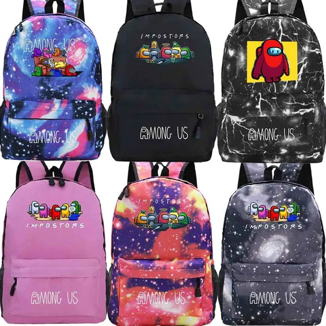 School backpack printed with Among Us characters