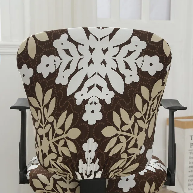 Decorated covers on the chair to Joi's computer