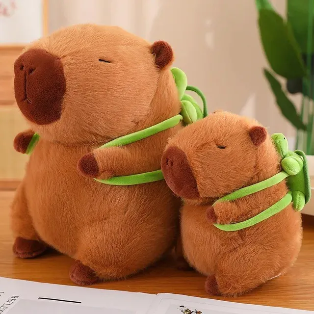 Cute capybara with backpack, stuffed toy, sitting, cute cartoon animals, stuffed doll