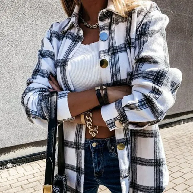 Colourful plaid faux wool jacket Flannel shirt jacket