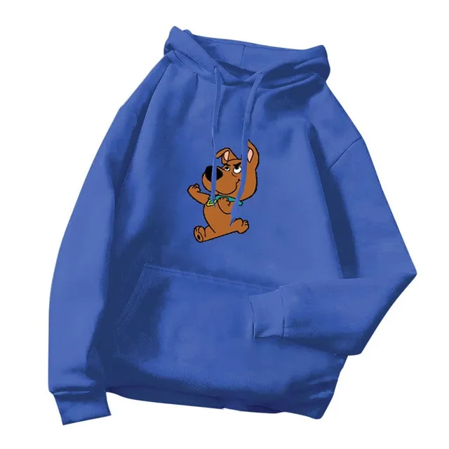 Bluză oversized cu glugă pentru femei, buzunar tip marsupiu și imprimeu Scooby Doo