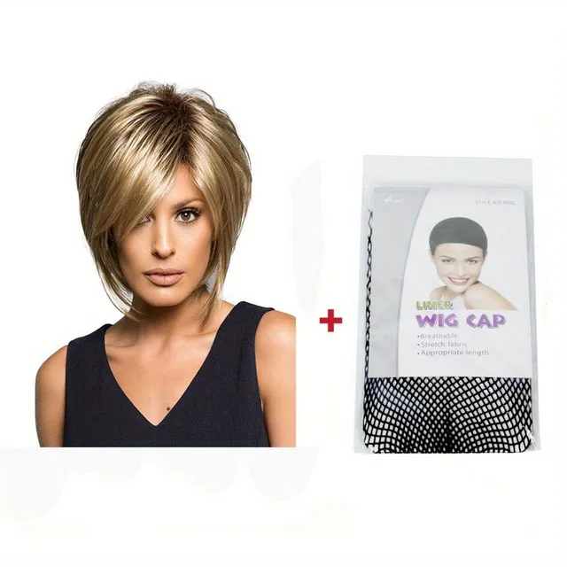 Stylish wig with straight short hair and bangs