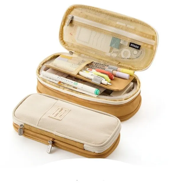 Double-decker school pencil case khaki