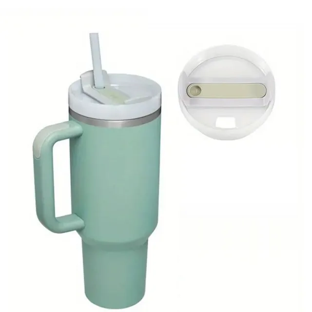 Stainless steel portable thermo mug with straw in different colours