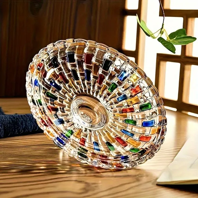 Glass container with lid, plethora pattern, mosaic, decorative candy bowl