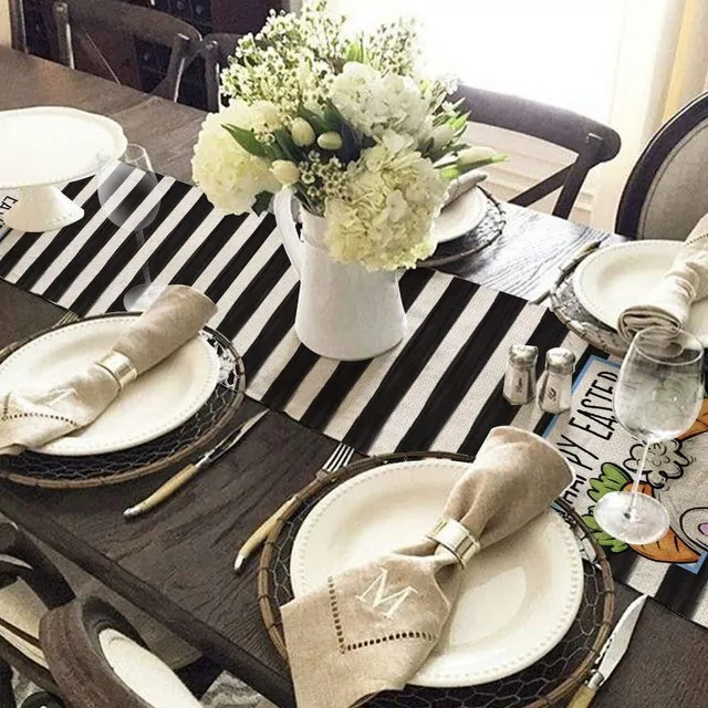 Romantic table tread with fine pastel colours and hand- embroidered hare Adéla