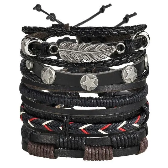 Men's leather bracelet set