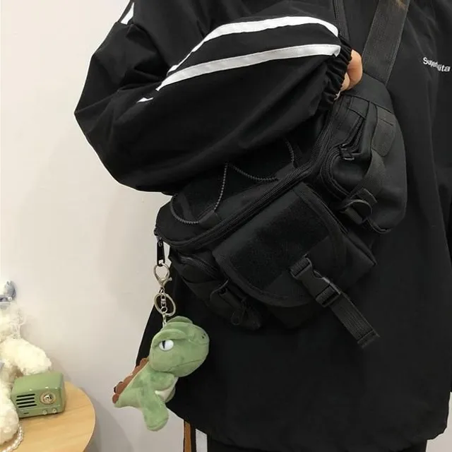 Techwear Pockets Korean aesthetic black shoulder bag