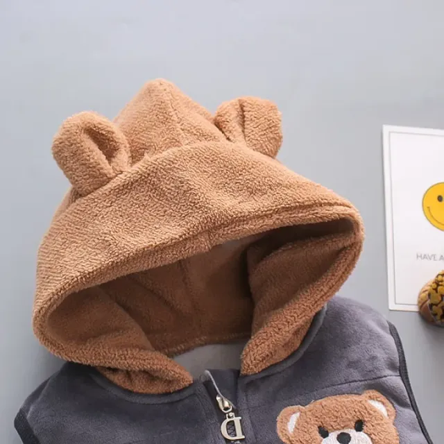 3-piece Fleece set with bear for boys - hoodie, vest and sweatpants