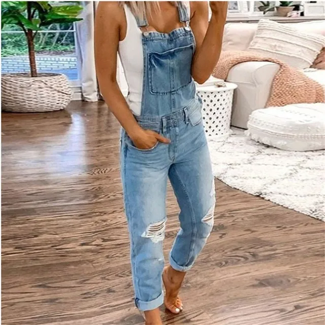 Pantaloni de damă trendy din denim găuriți