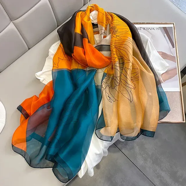 Hedvábný šátek pro ženy s luxusním potiskem, dlouhý a v mnoha barevných variantách