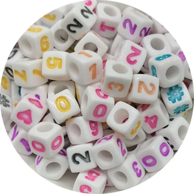 100pcs children's coloured stringing square beads numbers