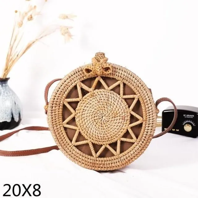 Rattan round handbag