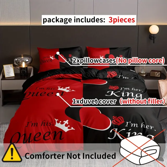 3-part soft and comfortable set of sheets with digital printing of crown and password Q&K