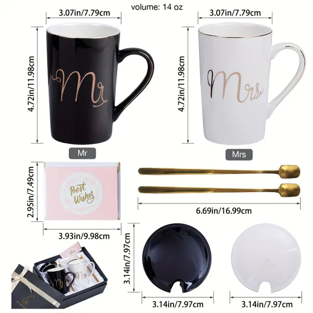 Ensemble de tasses à café Monsieur et Madame, cadeaux de mariage uniques pour les mariés, cadeau d'anniversaire pour lui et elle, cadeaux de fiançailles pour lui et elle, pour les parents pour la Saint-Valentin