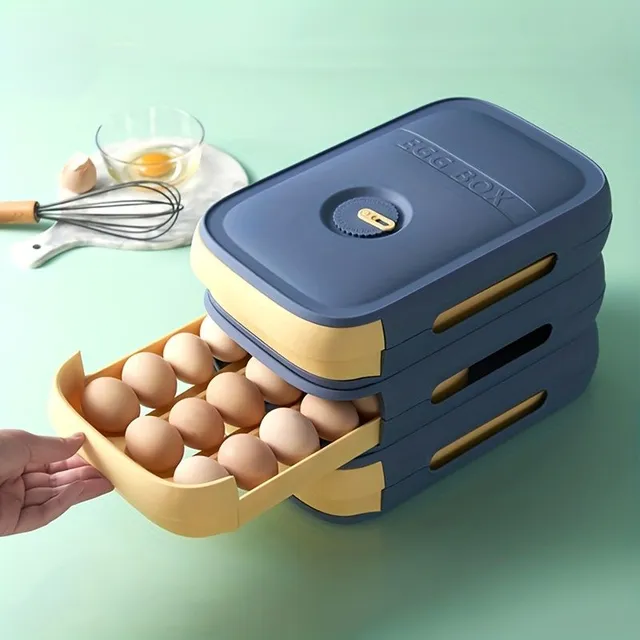 Lockable egg box for keeping freshness - Climbable organizer for fridge with lid
