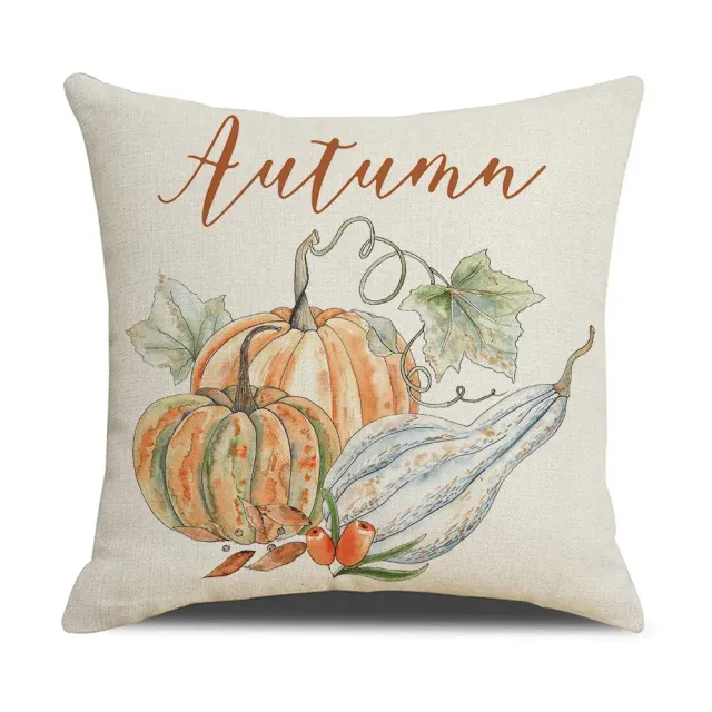 Autumn pillowcase with a motif of pumpkin and maple leaves for thanks and decoration