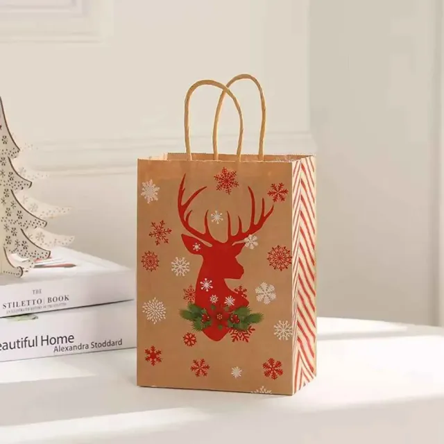 10pcs Big Christmas Gift Bags Kraft Paper Bags for Christmas