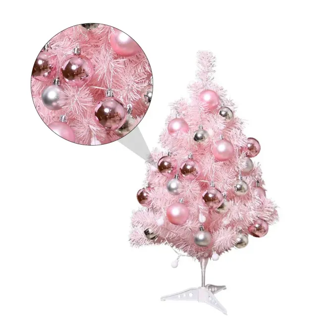 Sada roztomilého vánočního stromečku na stůl v růžové barvě a ozdob