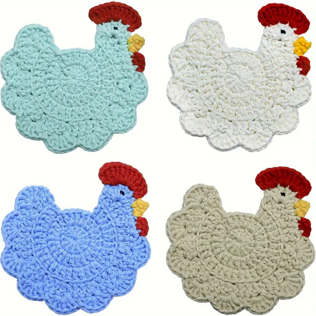 Handmade set of 4 cheerful chicken coasters